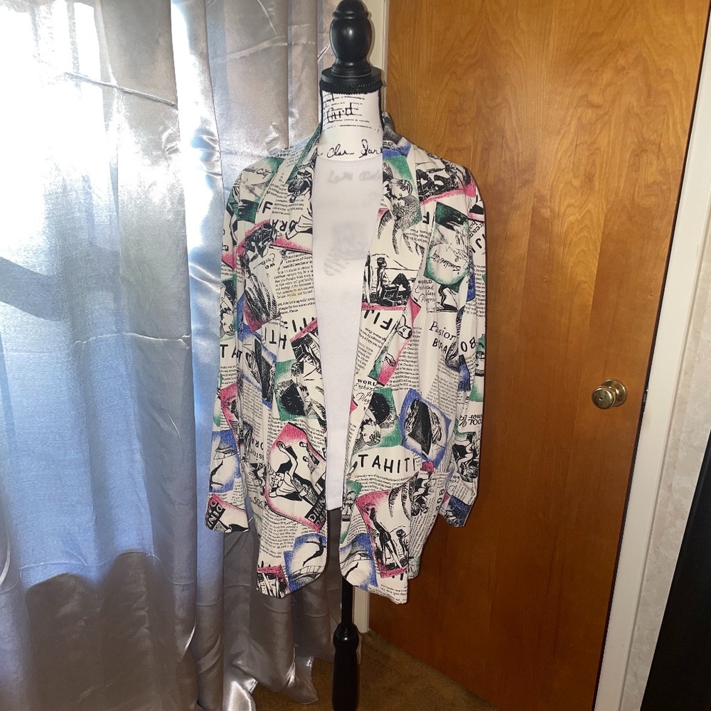 Vintage 80’s Newspaper Vacation Blazer Pop Art New Waves Miami Vice vibes